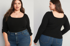 Old Navy Women&#39;s Fitted Cropped Square Neck Rib Knit Sweater Black 3X NWT - $19.99