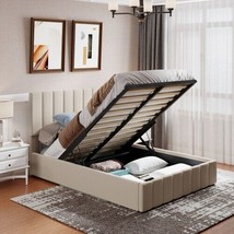 Full size Upholstered Platform bed with a Hydraulic Storage System - Beige - $427.14