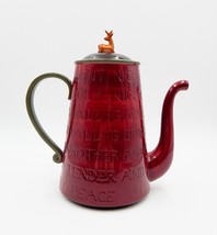 Christmas Ceramic Coffee Tea Pot Deer Finial Silent Night Verse 11 Inch Red - £26.99 GBP