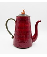 Christmas Ceramic Coffee Tea Pot Deer Finial Silent Night Verse 11 Inch Red - £27.02 GBP