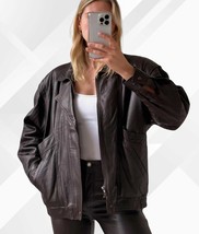 Handmade Sheep Leather Bomber Jacket: Women&#39;s Straight Cut, Deep Brown - $184.95