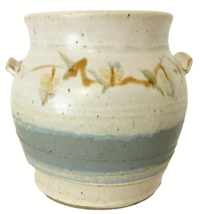 Studio Art Pottery Vase or Planter w/Lug Handles Blue &amp; White 6.5&quot;H Signed EUC - £18.78 GBP