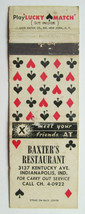 Baxter&#39;s Restaurant - Indianapolis, Indiana 20 Strike Matchbook Cover Matchcover - £1.17 GBP