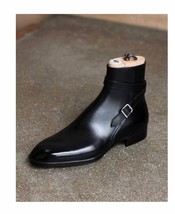 New Handmade Men&#39;s Jodhpurs Black Cowhide Leather Ankle High Dress Forma... - $179.99