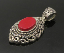 MEXICO 925 Sterling Silver - Vintage Coral Swirl Pattern Dome Pendant - PT18215 - £65.83 GBP