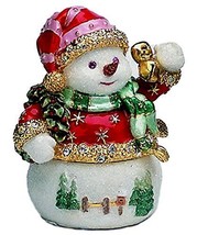 Jeweled Pewter Snowman Hinged Trinket Ring Jewelry Box w/GiftBox Christm... - $26.71