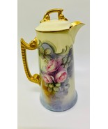 Antique Limoges hand painted pink yellow roses teapot coffee pot, chocol... - $330.00