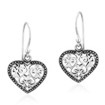 Vintage Inspiration Framed Heart Swirls .925 Sterling Silver Dangle Earrings - £11.98 GBP
