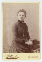 Antique Circa 1880s Cabinet Card Beautiful Woman in Dress Stanley Lewiston, ME - £7.46 GBP