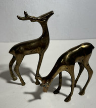 Pair Brass Deer Figures Decor Figurine Made In India Vintage - £23.42 GBP
