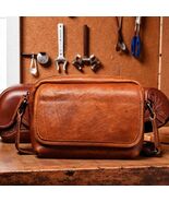 Retro Vegetable Tanned Leather Messenger Bag for Men, Small Vintage Cros... - $85.00