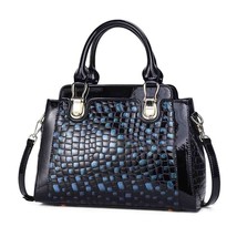 Luxury Cowhide Leather Tote Bag Retro Stone Print Noble Ladies Shoulder ... - £110.46 GBP