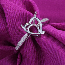 925 Silver Pave Wedding Semi Mount Round Cut Diamond Fine Ring Heart Shape 8x8mm - £58.85 GBP