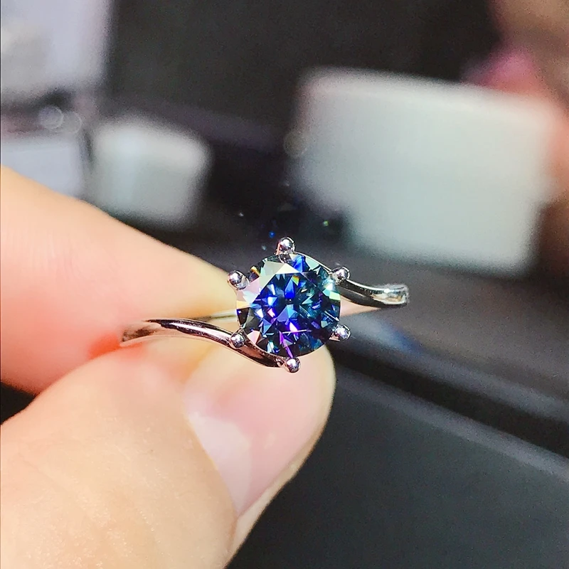 Blue colorful moissanite  Personality design  New ring, 925 Sterling silver, bea - £60.47 GBP