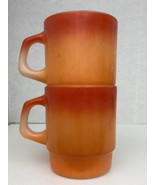 Vintage  Anchor Hocking Fire King Orange Ombre Milk Glass Coffee Stackin... - $29.69