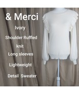 &amp; Merci Ivory Knit Shoulder Ruffled Detail Sweater Size L - £13.36 GBP