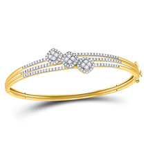 14kt Yellow Gold Womens Round Diamond Triple Cluster Bangle Bracelet 1-1/4 Cttw - £2,277.62 GBP