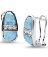 Sterling Silver Natural Larimar &amp; CZ Latch Back Earrings - €73,78 EUR
