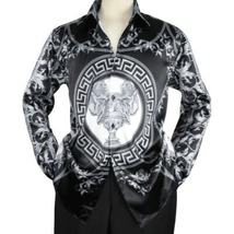 Men Satin Silky Shirt Oscar Banks Turkey Singer Stage Performer 6432 Black Lions image 4