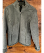 LL Bean Womens Jacket Large Green Camel Faux Suede Sherpa Lined Floral - $547.36 MXN