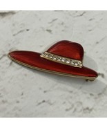 Red Hat Brooch Pin W Rhinestones Gold Toned Womens Fashion Jewelry - £9.29 GBP