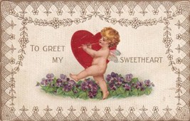 To Greet My Sweetheart Valentine Cupid Heart Postcard D18 - £2.39 GBP