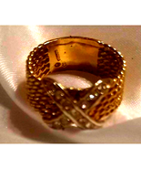 10kgp Beautiful Vtg Gold/Rhinestone Ring - £15.58 GBP
