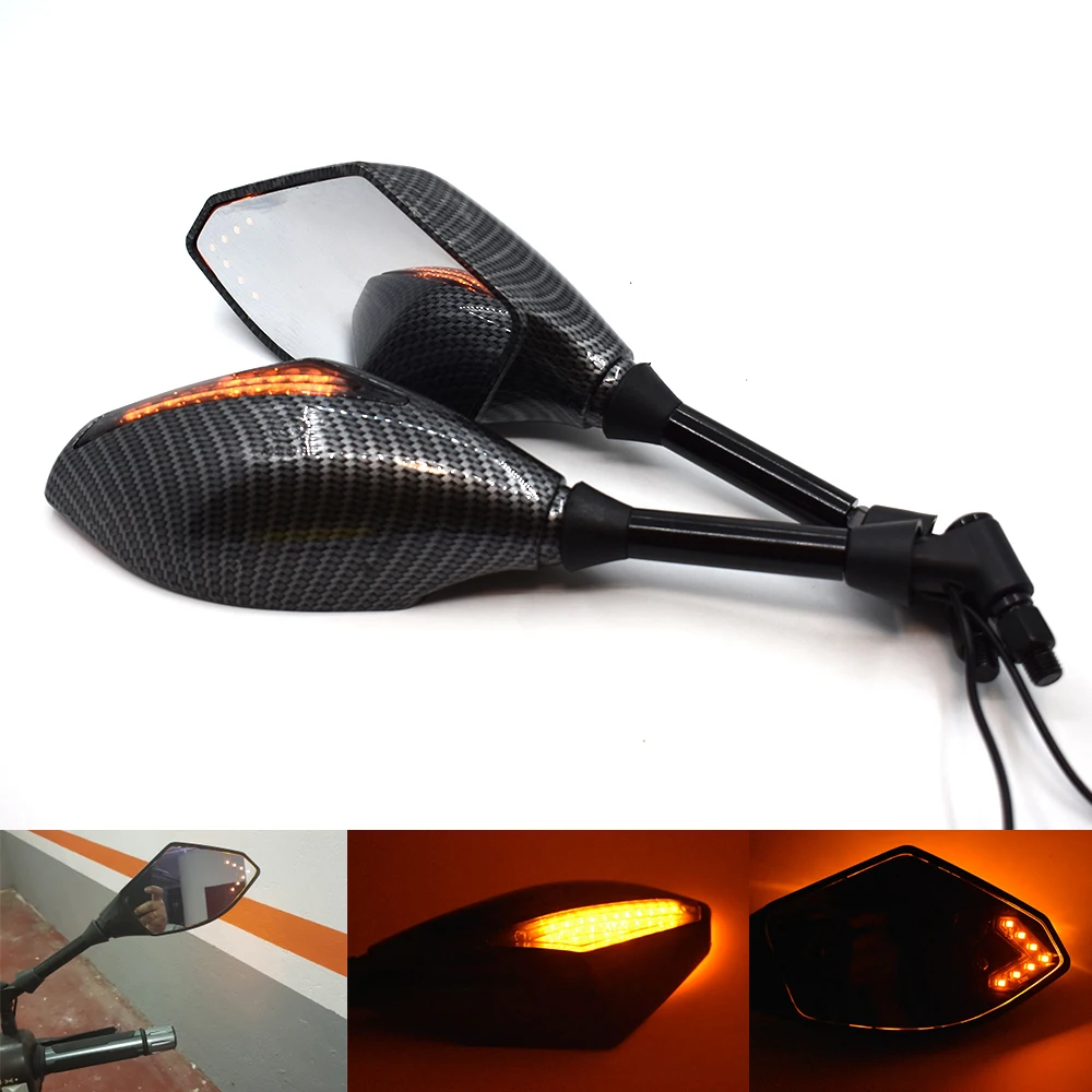 Universal 10mm Motorcycle Rearview Mirrors With LED Turn Signal Integrated For - £27.42 GBP+