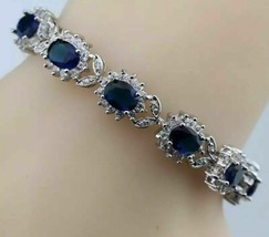 8.20Ct Oval Cut Blue Sapphire Tennis Women 7&quot; Bracelet 14K White Gold Finish - £135.22 GBP