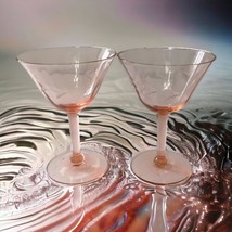 2 Pink Depression Glass Wine Glasses Cocktail Antique Etched Stemmed Flo... - $29.69