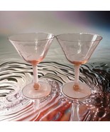 2 Pink Depression Glass Wine Glasses Cocktail Antique Etched Stemmed Flo... - £23.25 GBP