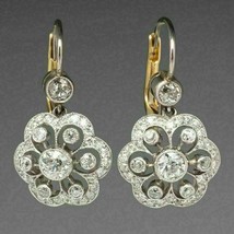 2Ct Round Cut CZ Antique Vintage Art Deco Halo Two Tone Earring Sterling Silver - £91.40 GBP