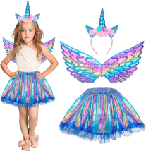 Unicorn Costume Kids Tutu Skirt for Girls with Unicorn Wings Headband Unicorn Dr - £22.73 GBP