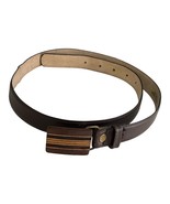 Vtg Brown Leather Belt with Wood Inlay Buckle – Size 40/100 – Imported C... - $26.10