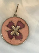 Estate Gervais Signed Light &amp; Dark Pink Enamel Flower Goldtone Round Pendant – - £11.86 GBP