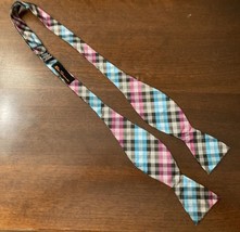 Ben Sherman Blue Pink Black White Checked Silk Bow Tie - £11.17 GBP