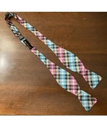 Ben Sherman Blue Pink Black White Checked Silk Bow Tie - $14.03