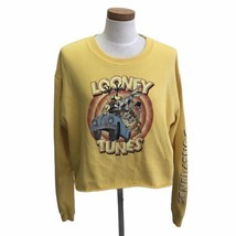 Looney Tunes Sweatshirt Women&#39;s Yellow Cropped Jerry Leigh Crew Neck XL 1990s  - £18.28 GBP