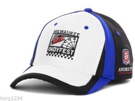 Indycar Milwaukee Indyfest Racing Stretch Fit Event Cap Hat Blk Wht Blue L XL - £14.93 GBP