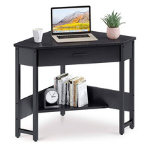 Modern Triangle Corner Computer Writing Desk With Storage Drawer, Black - £148.71 GBP
