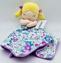 Carters Blond Girl Lovey Purple Flowers Security Blanket 14 inch 2016 - $17.75