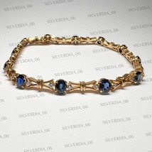 Gold Plated 925 Silver  6.40CT Oval Cut Simulated Sapphire Women&#39;s Bracelet - £166.17 GBP