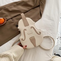 Fun Brown Violin Shape Pu Leather Shoulder Bag for Teenage 2022 Girls Fashion Ba - £40.46 GBP
