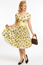 VTG 1950s Connie Sage Cotton Chintz Gold Floral House Dress Maisel XS Su... - $128.65