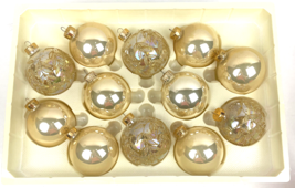 Vintage Glass Christmas Ornaments Gold Glitter Stencil Pearlized Ball 2.... - $32.00