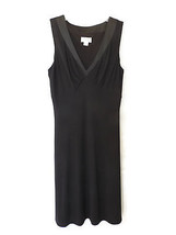 Ann Taylor LOFT Black Dress Womens 6 Sleeveless V-Neck Shift Satin Trim  - £15.50 GBP