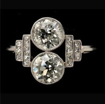 Old European Cut Diamond Two Stone Vintage Art deco Ring, Antique Vintag... - $210.00