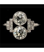 Old European Cut Diamond Two Stone Vintage Art deco Ring, Antique Vintag... - $210.00