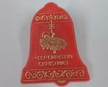 Vintage Keep Christian In Christmas Red &amp; Gold Tone Bell Lapel Hat Pin - $5.34