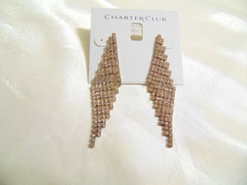 Charter Club 2 3/4"Gold Tone Angled Pavé Fringe Drop Earrings E442 $36 - $8.98